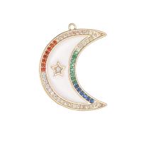 Cubic Zirconia Micro Pave Brass Pendant, Moon, gold color plated, DIY & micro pave cubic zirconia & enamel, more colors for choice, nickel, lead & cadmium free, 21.50x27.50mm, Sold By PC