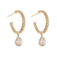 Cubic Zirconia Micro Pave Brass Earring, Donut, gold color plated, fashion jewelry & micro pave cubic zirconia, golden, nickel, lead & cadmium free, 24x30.50mm, Sold By Pair