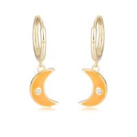 Huggie Hoop Drop Earring 925 Sterling Silver Moon gold color plated micro pave cubic zirconia & epoxy gel 19.50mm Sold By Pair