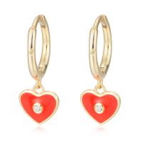 Huggie Hoop Drop Earring 925 Sterling Silver Heart gold color plated epoxy gel & with rhinestone Sold By Pair