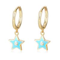 Huggie Hoop Drop Earring, 925 Sterling Silver, Star, gold color plated, epoxy gel & with rhinestone, more colors for choice, 6.60x16mm, Sold By Pair