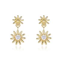 925 Sterling Silver Drop &  Dangle Earrings Flower plated for woman & with rhinestone 21mm Sold By Pair