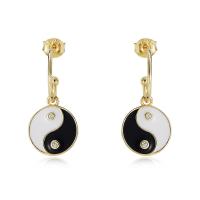 925 Sterling Silver Drop &  Dangle Earrings, plated, ying yang & for woman & enamel & with rhinestone, more colors for choice, 12mm, Sold By Pair