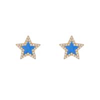 Cubic Zirconia Micro Pave Sterling Silver Earring, 925 Sterling Silver, Star, plated, micro pave cubic zirconia & for woman & enamel, more colors for choice, 10.50mm, Sold By Pair