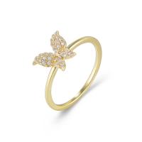Cubic Zirconia Micro Pave 925 Sterling Silver Rings, Butterfly, gold color plated, different size for choice & micro pave cubic zirconia & for woman, Sold By PC
