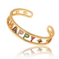 laiton bracelet manchette, Placage de couleur d'or, Réglable & pavé de micro zircon & pour femme, plus de couleurs à choisir, 60x13mm, Vendu par PC