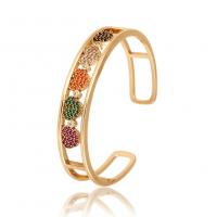 Brass Cuff Bangle, gold color plated, Adjustable & micro pave cubic zirconia & for woman, 60x12mm, Sold By PC