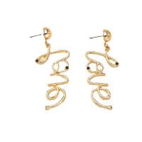 Tibetan Style Drop Earrings, fashion jewelry & for woman & with rhinestone, golden, nickel, lead & cadmium free, 65x26mm, Sold By Pair