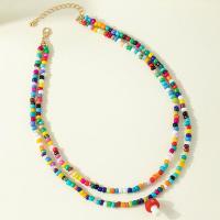 Plastic Necklace, with Tibetan Style, with 2.76inch extender chain, mushroom, Double Layer & fashion jewelry & for woman, multi-colored, Length:Approx 14.96 Inch, Sold By PC