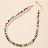 Glass Seed Beads Necklace Zinc Alloy with Seedbead & Plastic Pearl with 2.76inch extender chain Double Layer & fashion jewelry & for woman nickel lead & cadmium free Length Approx 15.75 Inch Sold By PC