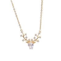 Titanium Steel Necklace, with 1.97inch extender chain, Antlers, Vacuum Ion Plating, fashion jewelry & for woman & with rhinestone, golden, Length:Approx 17.72 Inch, Sold By PC