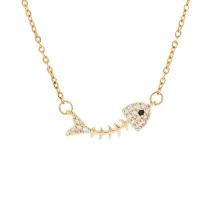Titanium Steel Necklace with 1.97inch extender chain Fish Bone Vacuum Ion Plating fashion jewelry & for woman & with rhinestone golden Length Approx 17.72 Inch Sold By PC