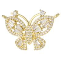 Cubic Zirconia Micro Pave Brass Pendant, Butterfly, gold color plated, fashion jewelry & DIY & micro pave cubic zirconia & double-hole, golden, 31x20x4mm, Hole:Approx 1mm, 10PCs/Lot, Sold By Lot