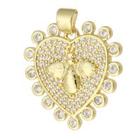 Cubic Zirconia Brass Pendants, Heart, gold color plated, fashion jewelry & DIY & micro pave cubic zirconia, golden, 22x22x3mm, Hole:Approx 3mm, 10PCs/Lot, Sold By Lot