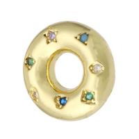 Entretoise de perles en laiton, Rond, Placage de couleur d'or, bijoux de mode & DIY & pavé de micro zircon, multicolore, 14x14x3mm, 10PC/lot, Vendu par lot
