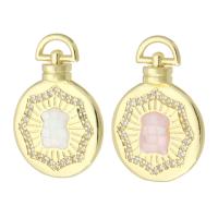 Cubic Zirconia Brass Pendants, Round, gold color plated, fashion jewelry & DIY & micro pave cubic zirconia, more colors for choice, 18x26x5mm, Hole:Approx 5mm, 10PCs/Lot, Sold By Lot