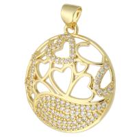 Cubic Zirconia Micro Pave Brass Pendant, Round, gold color plated, fashion jewelry & DIY & micro pave cubic zirconia, golden, 22x25x3mm, Hole:Approx 3mm, 10PCs/Lot, Sold By Lot