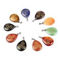 Gemstone Pendants Jewelry, with Brass, Teardrop, silver color plated, different materials for choice, more colors for choice, 36x24mm, Sold By PC