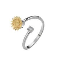 Brass Cuff Finger Ring, Sunflower, plated, rotatable & for woman & with rhinestone, more colors for choice, nickel, lead & cadmium free, 15mm, Sold By PC