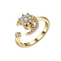 Brass Cuff Finger Ring plated rotatable & for woman & with rhinestone nickel lead & cadmium free 11mm Sold By PC