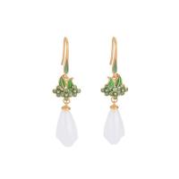 Brass Drop Earring with Jade gold color plated vintage & for woman nickel lead & cadmium free 45mm Sold By Pair