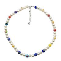 Glasperlen -Halsketten-, Zinklegierung, mit Lampwork & Kunststoff Perlen, mit Verlängerungskettchen von 1.97inch, Modeschmuck & für Frau, frei von Nickel, Blei & Kadmium, Länge:ca. 15.35 ZollInch, verkauft von PC