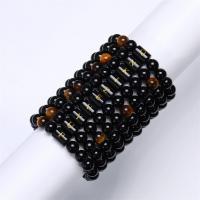 Gemstone Bracelets Black Agate with Tiger Eye handmade fashion jewelry & Unisex 8mm Length Approx 6.6-8.2 Inch Sold By PC
