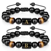 Gemstone Bracelets Black Agate with Knot Cord & Tiger Eye handmade fashion jewelry & Unisex 10mm Length Approx 6.6-8.5 Inch Sold By PC