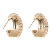 Brass Stud Earring with Plastic Pearl gold color plated fashion jewelry & for woman golden nickel lead & cadmium free Sold By Pair