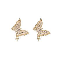 Cubic Zirconia Micro Pave Brass Earring, Butterfly, gold color plated, fashion jewelry & micro pave cubic zirconia, golden, nickel, lead & cadmium free, 19x22.50mm, Sold By Pair