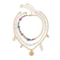 Multi Layer Necklace Zinc Alloy with Seedbead & iron chain & Polymer Clay & Shell gold color plated fashion jewelry & multilayer & for woman Length Approx 13.8 Inch Approx 17.7 Inch Sold By PC