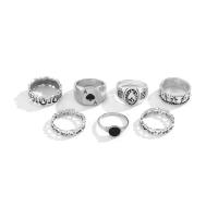 Juego de anillos de aleación de zinc, chapado en color de plata, 7 piezas & para mujer & esmalte & hueco, libre de níquel, plomo & cadmio, 18mm, 19mm, tamaño:8-10, Vendido por Set