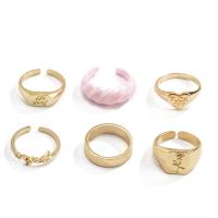 Zinc Alloy Ring Set gold color plated 6 pieces & Tole Paintng & for woman & enamel nickel lead & cadmium free 17mm 18mm US Ring .5-8 Sold By Set