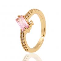 Messing Manchet Finger Ring, gold plated, Verstelbare & micro pave zirconia & voor vrouw, meer kleuren voor de keuze, 22mm, Verkocht door PC