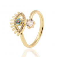 Messing Manchet Finger Ring, gold plated, Verstelbare & micro pave zirconia & voor vrouw, 21mm, Verkocht door PC