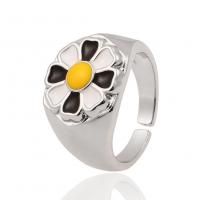 Mässing Cuff finger ring, Blomma, platina pläterad, Justerbar & för kvinna & emalj, fler färger för val, 22mm, Säljs av PC