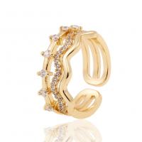 Латунь Манжеты палец кольцо, плакирован золотом, Регулируемый & инкрустированное микро кубического циркония & Женский, 22mm, продается PC