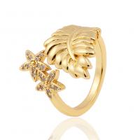 cobre Cuff Ring Finger, cromado de cor dourada, Ajustável & micro pavimento em zircônia cúbica & para mulher, 21mm, vendido por PC