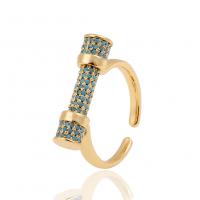cobre Cuff Ring Finger, cromado de cor dourada, Ajustável & micro pavimento em zircônia cúbica & para mulher, 21mm, vendido por PC