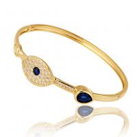 Brass Bangle, gold color plated, Adjustable & micro pave cubic zirconia & for woman, 60mm, Sold By PC