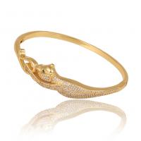 Brass Bangle, gold color plated, Adjustable & micro pave cubic zirconia & for woman, 60mm, Sold By PC