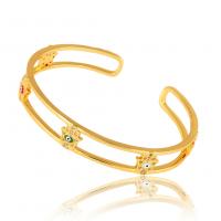 Brass Cuff Bangle, gold color plated, Adjustable & micro pave cubic zirconia & for woman & hollow, 60mm, Sold By PC