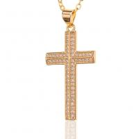 Cubic Zircon Micro Pave Brass Necklace, Cross, gold color plated, Adjustable & micro pave cubic zirconia & for woman, 17x34mm, Length:Approx 17.7 Inch, Sold By PC