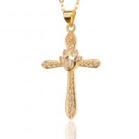 Cubic Zircon Micro Pave Brass Necklace, Cross, gold color plated, micro pave cubic zirconia & for woman, 22x37mm, Length:Approx 17.7 Inch, Sold By PC