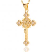Cubic Zircon Micro Pave Brass Necklace, Cross, gold color plated, micro pave cubic zirconia & for woman, 18x36mm, Length:Approx 17.7 Inch, Sold By PC