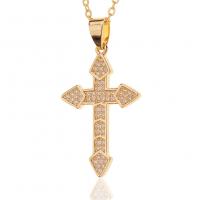 Cubic Zircon Micro Pave Brass Necklace, Cross, gold color plated, micro pave cubic zirconia & for woman, 20x36mm, Length:Approx 17.7 Inch, Sold By PC