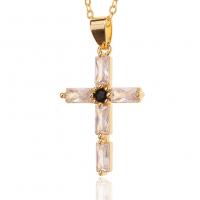 Cubic Zircon Micro Pave Brass Necklace, Cross, gold color plated, micro pave cubic zirconia & for woman, 18x33mm, Length:Approx 17.7 Inch, Sold By PC