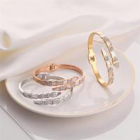 Titanium Steel Cuff Bangle Vacuum Ion Plating fashion jewelry & for woman & with rhinestone 100mm Sold By PC