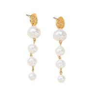 Tibetan Style Drop Earrings, with Plastic Pearl, fashion jewelry & for woman, golden, nickel, lead & cadmium free, 80x16mm, Sold By Pair