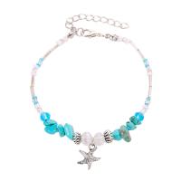 Fashion Jewelry Anklet, Tibetan Style, with Natural Stone & Trumpet Shell & Lampwork, Tibetan Style lobster clasp, for woman, mixed colors, Length:25.5 cm, Sold By PC